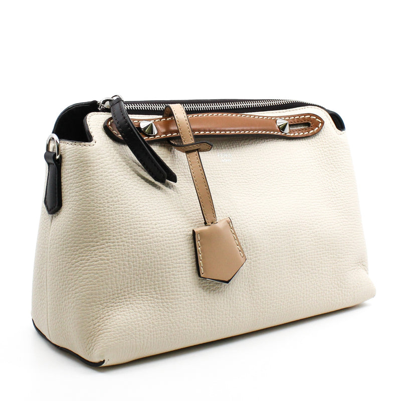 by the way milky white with brown handle fabric strap