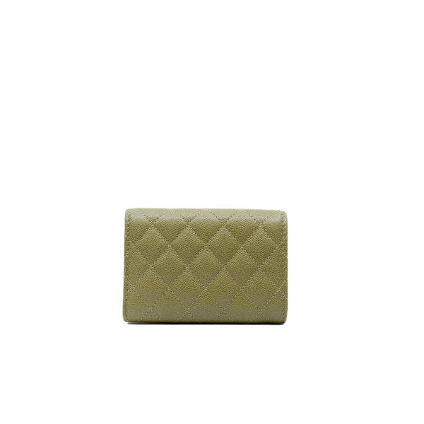 leboy tri-fold lcompact wallet in caviar grass green ghw #NE - L'UXE LINK