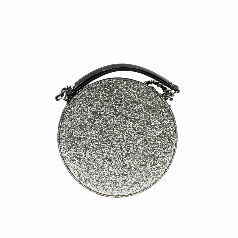 circle zip around bag patent  black mix silver seri 24