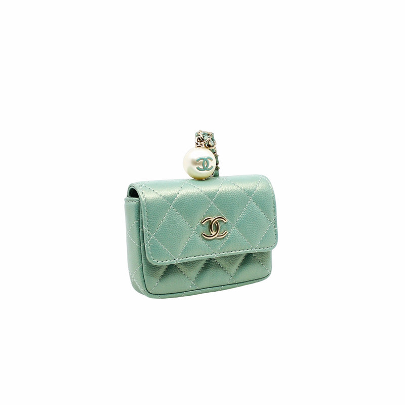 glitting blue card holder with chain pearl phw - L'UXE LINK