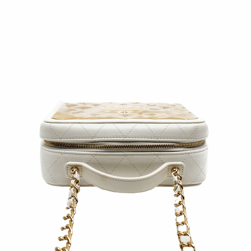 Lambskin Quilted Golden Plate Vanity Case White Gold