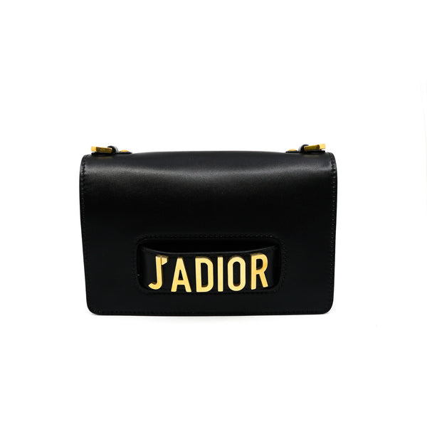 medium j'a dior chain bag in leather black ghw - L'UXE LINK