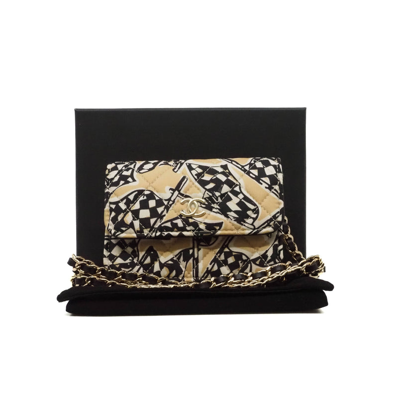 vanity card holder chain bag with fabric beige/black phw #KPG - L'UXE LINK