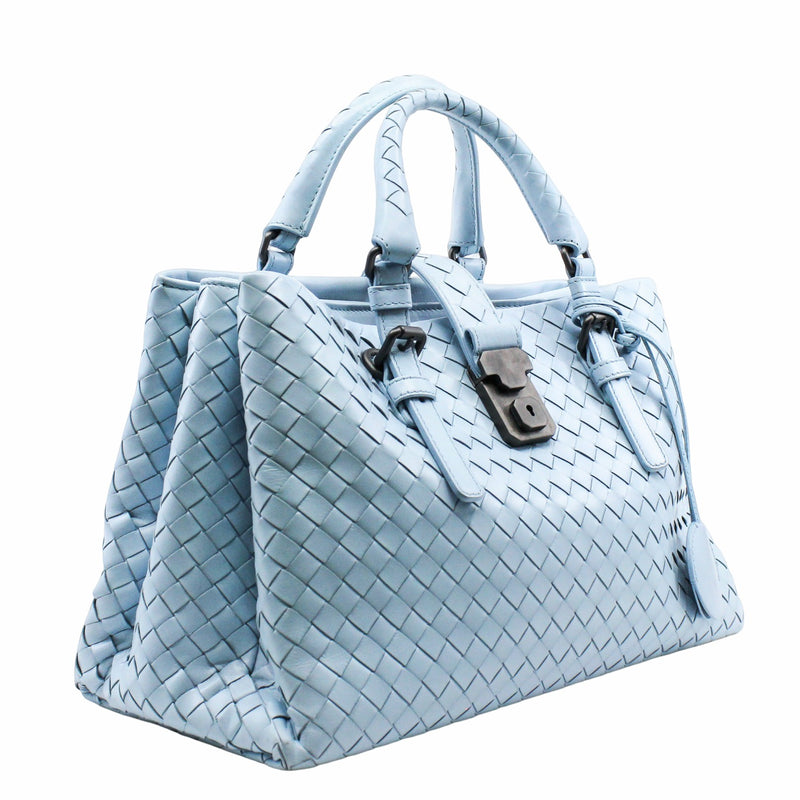 ROMA LEATHER HANDBAG sky blue with strap - L'UXE LINK
