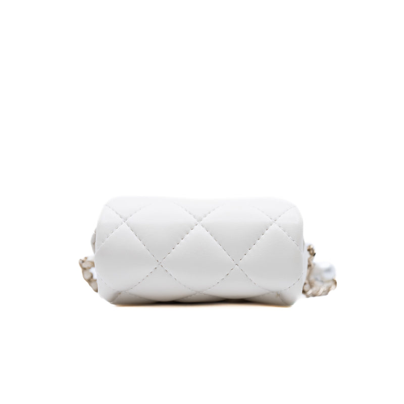 cf vertical chain around side flap with pearl chain in lambskin white ghw seri #29 - L'UXE LINK