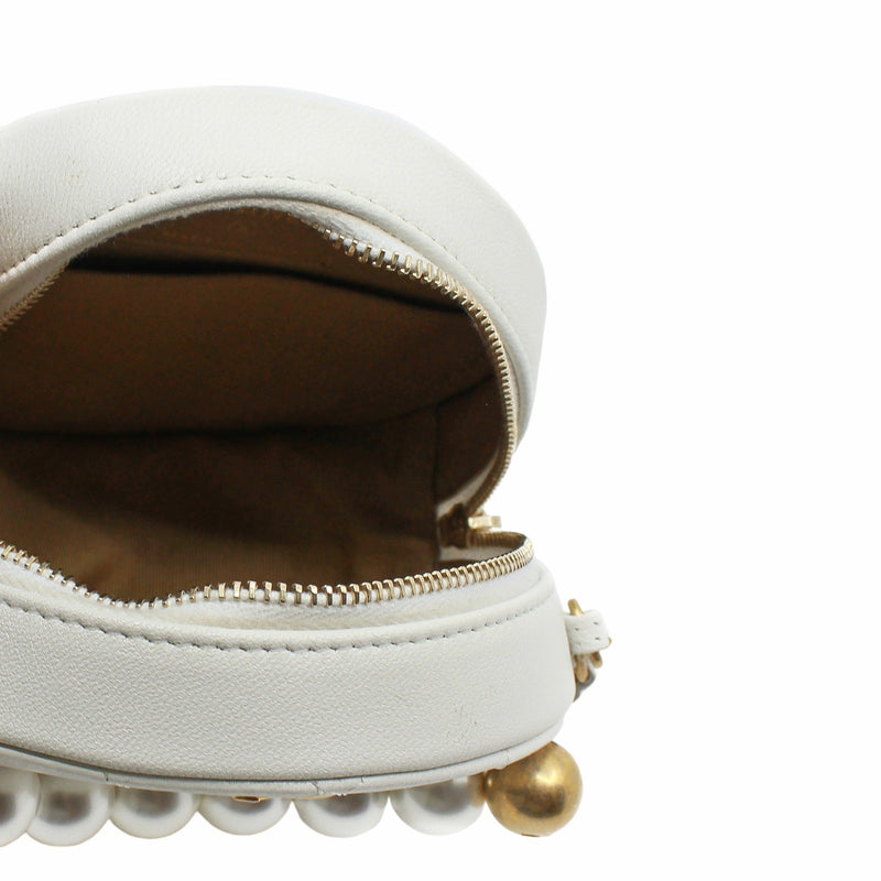 mini around purse vanity chain bag wit pearl in lambskin white ghw seri 28 - L'UXE LINK