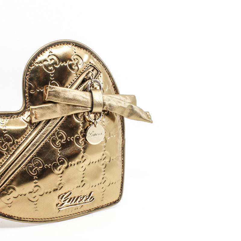 gold patent logo heart chain card holder