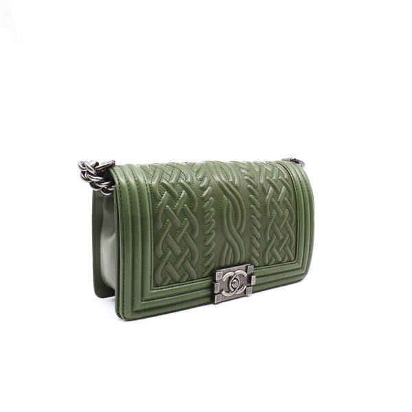 leboy mm in knots  leather green ruthenium seri 18 - L'UXE LINK