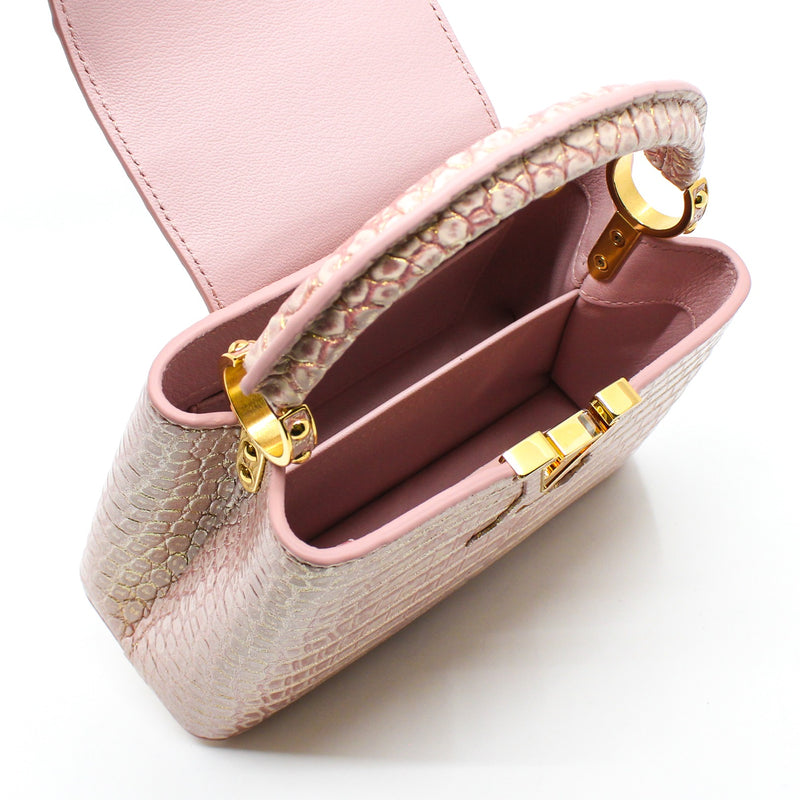 mini capucines crocodile pink with gold ghw - L'UXE LINK