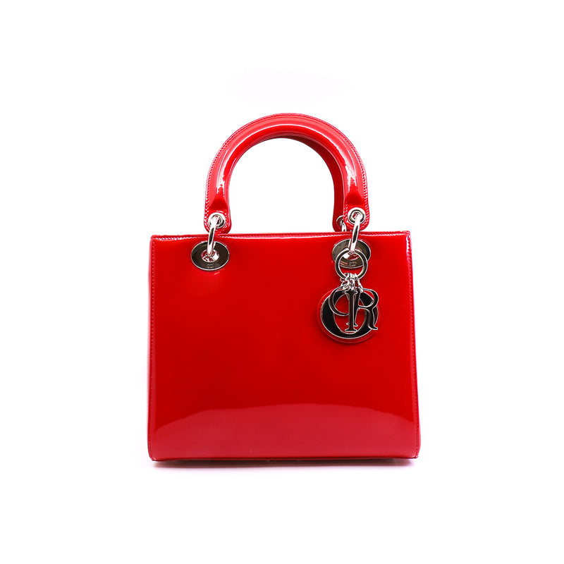 lady dior medium red patent phw