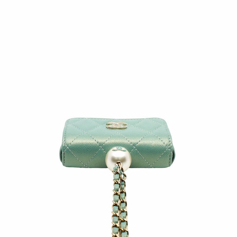 glitting blue card holder with chain pearl phw - L'UXE LINK