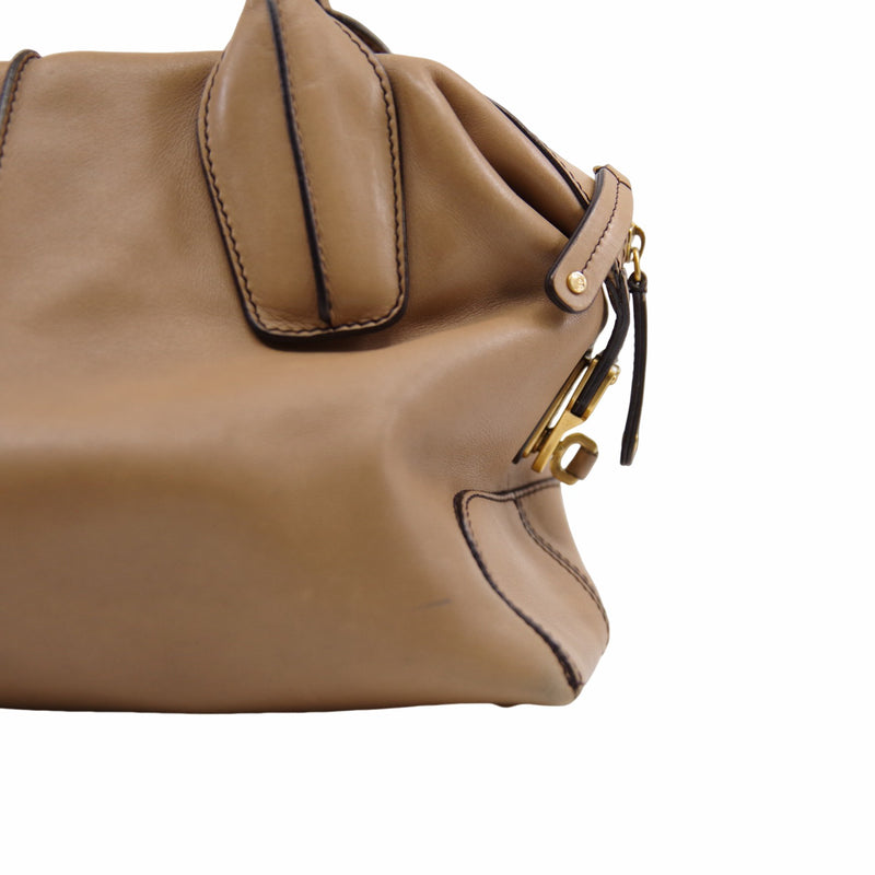 Two-way Shoulder Handbag Leather Brown - L'UXE LINK