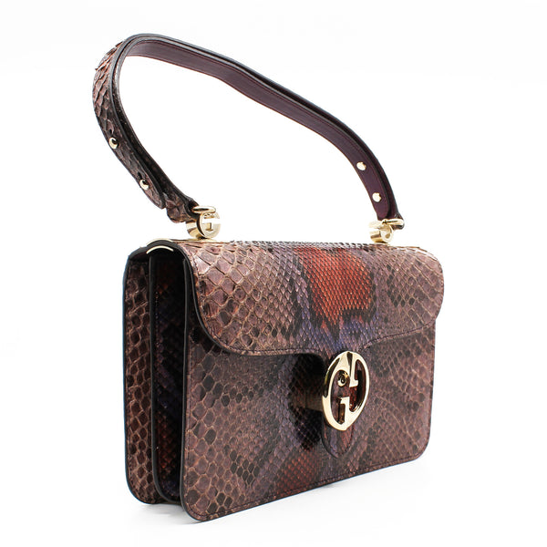 1973 Flap Top Handle Bag  in in purple genuine python ghw - L'UXE LINK