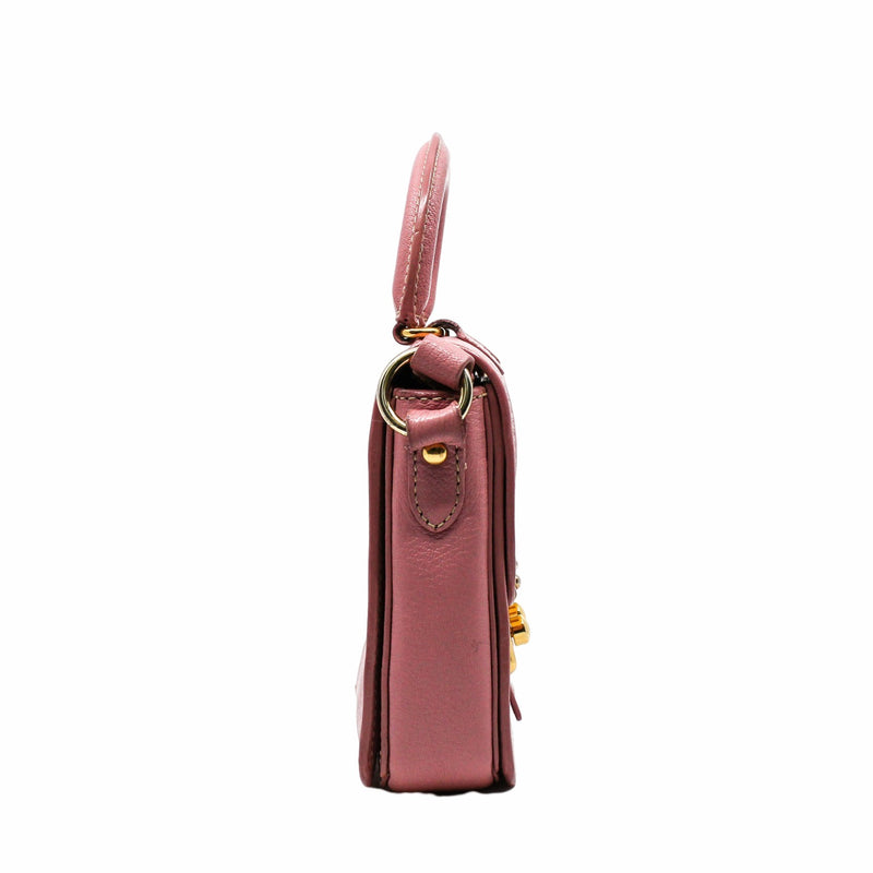 Push Lock Flap Top Handle Bag Madras Leather Pink   GHW - L'UXE LINK