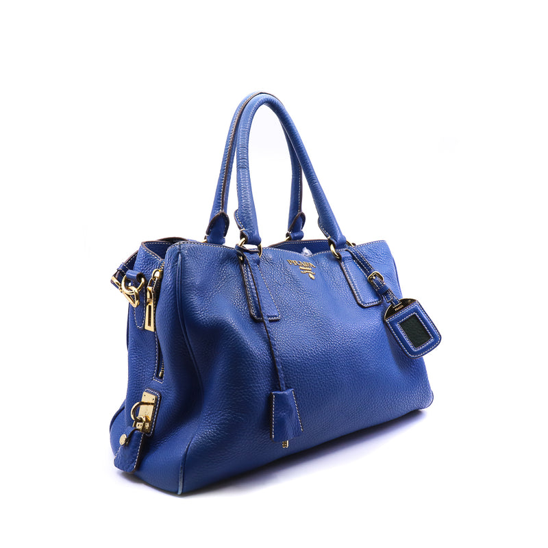 tote with strap in leather blue ghw