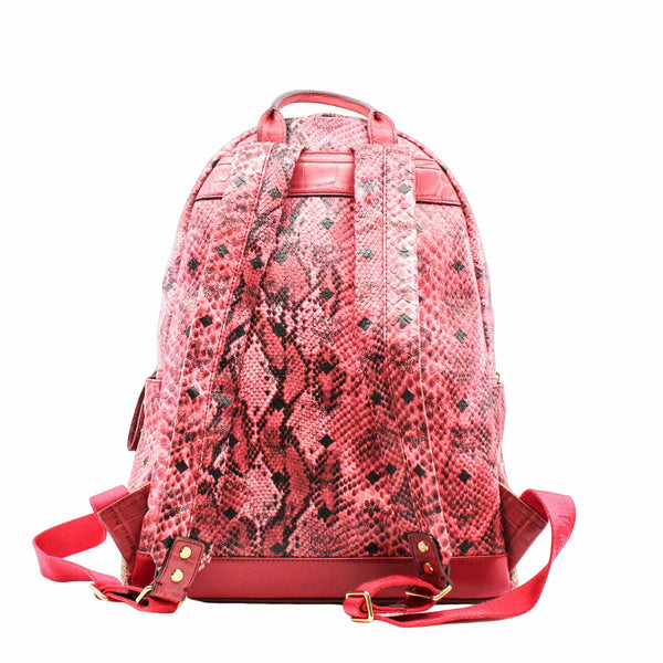 Backpack Medium Snakeskin Embossed Visetos Studded  Stark  Red Pink - L'UXE LINK
