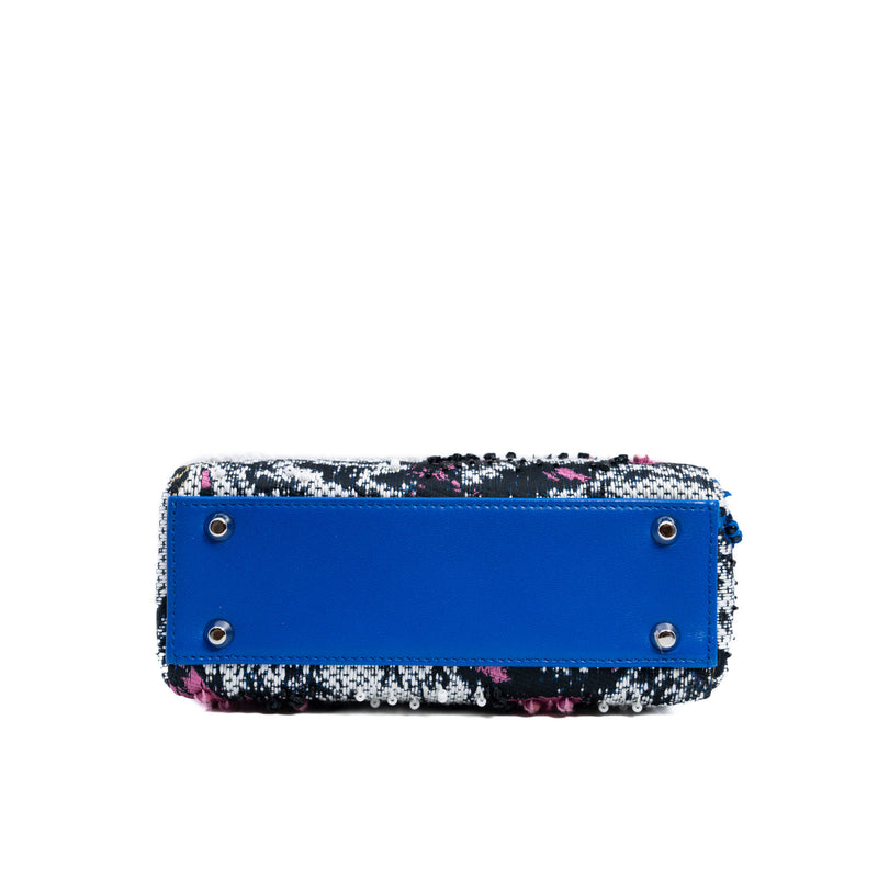mini lady art embroidery in fabric white/black/leather electric blue phw 2017