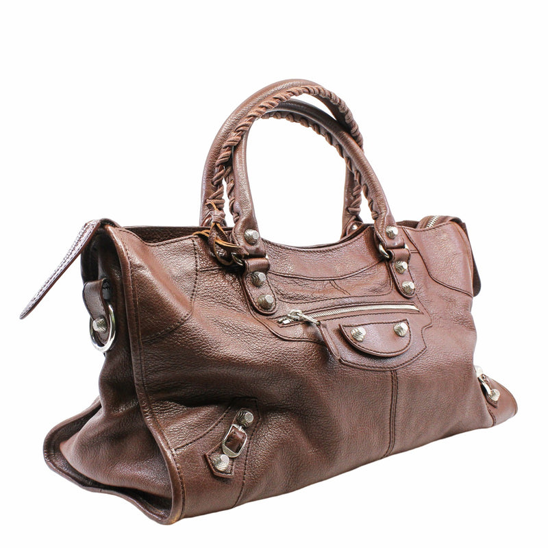 CITY CLASSIC STUDS BAG SMALL LEATHER BROWN PHW