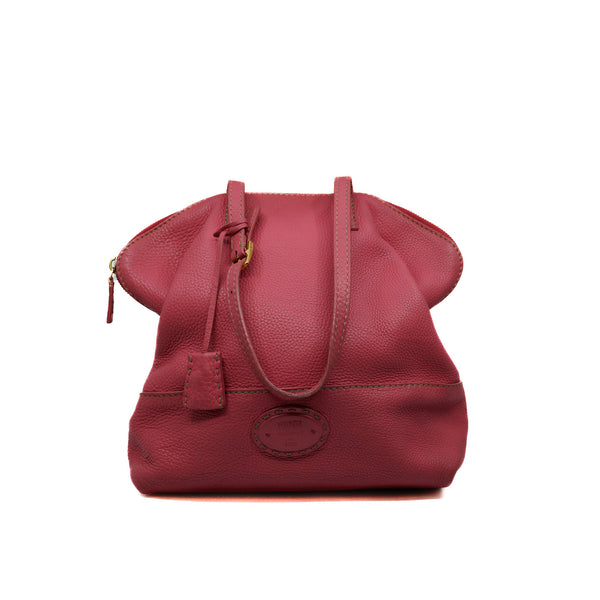 calfskin tote bag in pink red color - L'UXE LINK