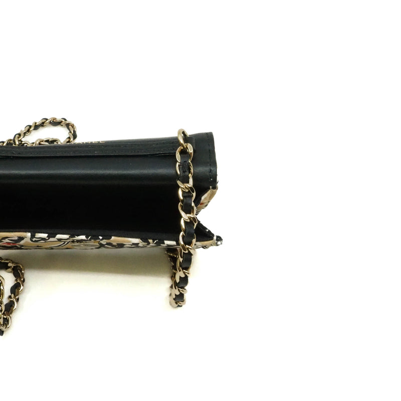 vanity card holder chain bag with fabric beige/black phw #KPG - L'UXE LINK