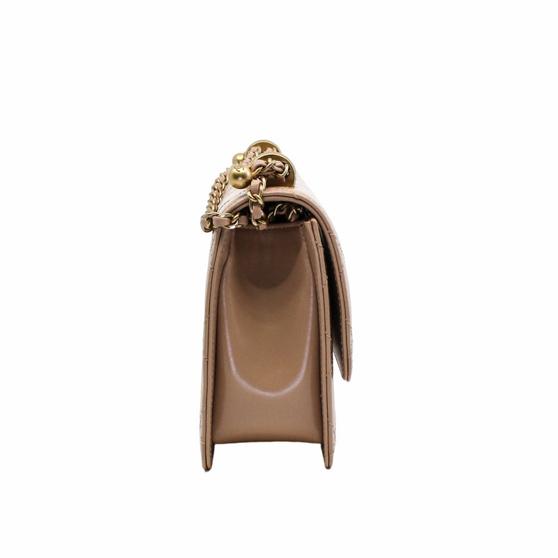 flap bag with double ball small  leather beige ghw rrp6790