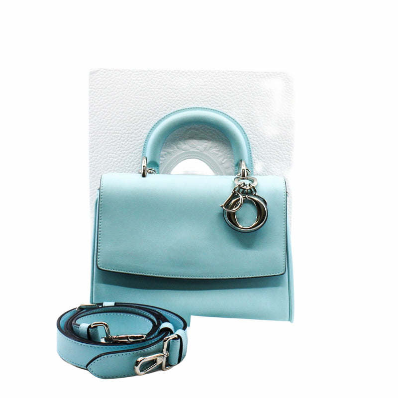 BE DIOR FLAP BAG MINI LEATHER BLUE  PHW - L'UXE LINK