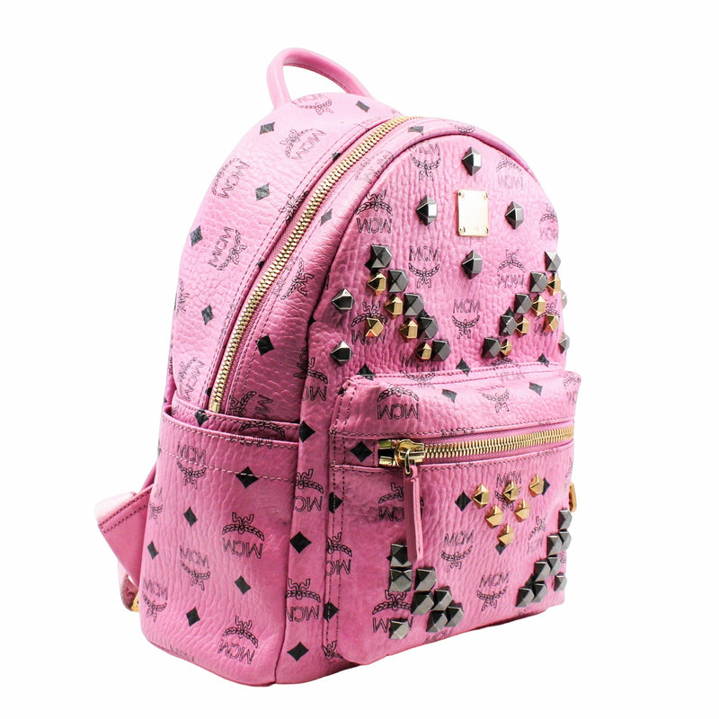 METALLIC VISETOS STUDDED SMALL DUAL STARK BACKPACKL PINK  GHW - L'UXE LINK