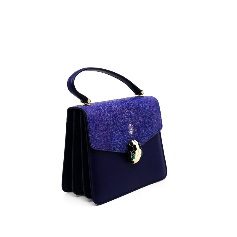 small serpenti top handle flap bag in stingray navy