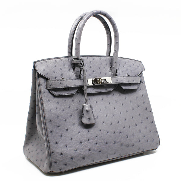 birkin 30 grey ostrich PHW x stamp