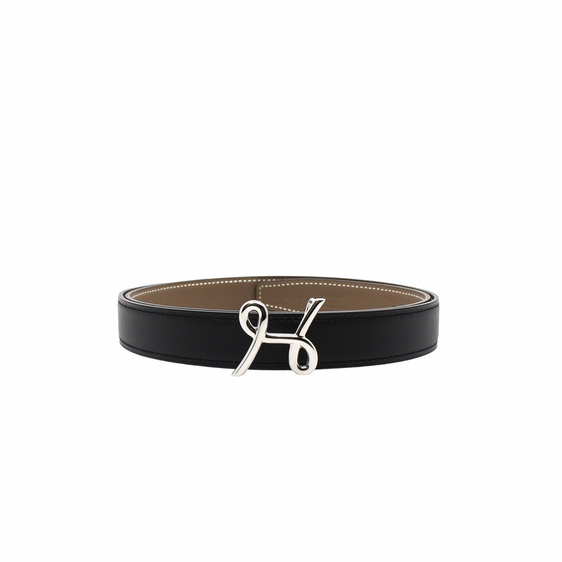 24mm belt etoupe epsom with black with silver buckle size 80