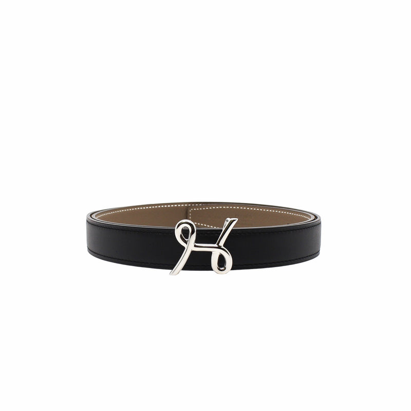 24mm belt etoupe epsom with black with silver buckle size 80 - L'UXE LINK