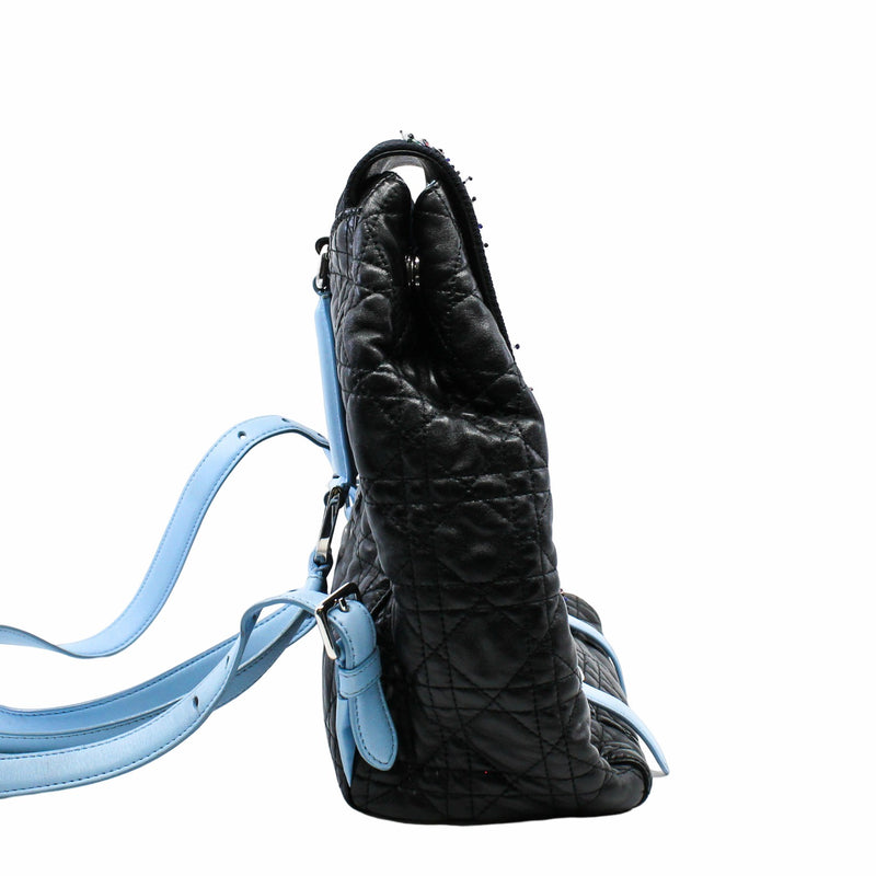 CHRISTIAN DIOR 2016 NAVY BLUE CANNAGE LEATHER/SEQUIN EMBELLISHED MESH 'STARDUST' BACKPACK - L'UXE LINK