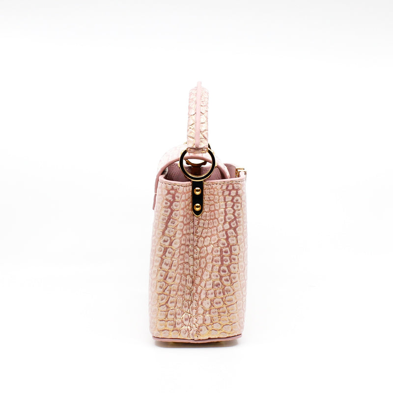 mini capucines crocodile pink with gold ghw - L'UXE LINK
