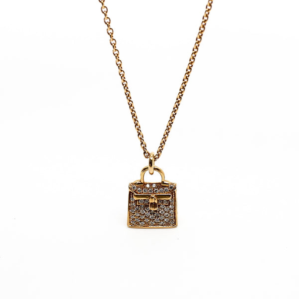 kelly bag necklace 18k rose gold full diamond - L'UXE LINK