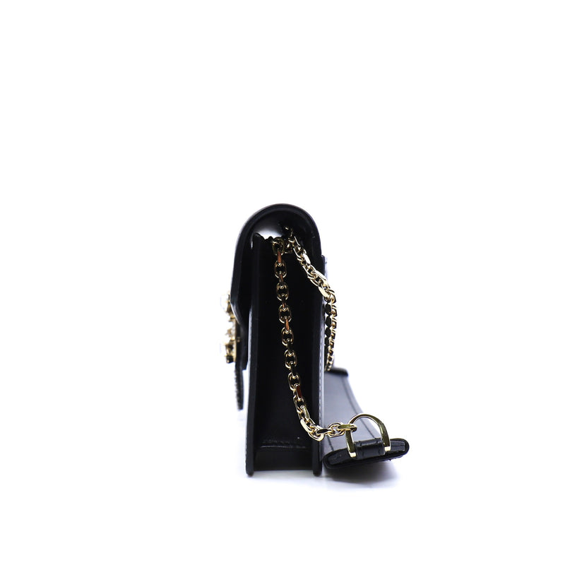 strass buckle flap crossbody bag in leather black - L'UXE LINK