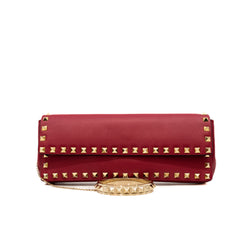 long clutch with stads bangle handle in leather rosepink ghw