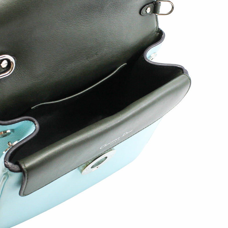 BE DIOR FLAP BAG MINI LEATHER BLUE  PHW - L'UXE LINK