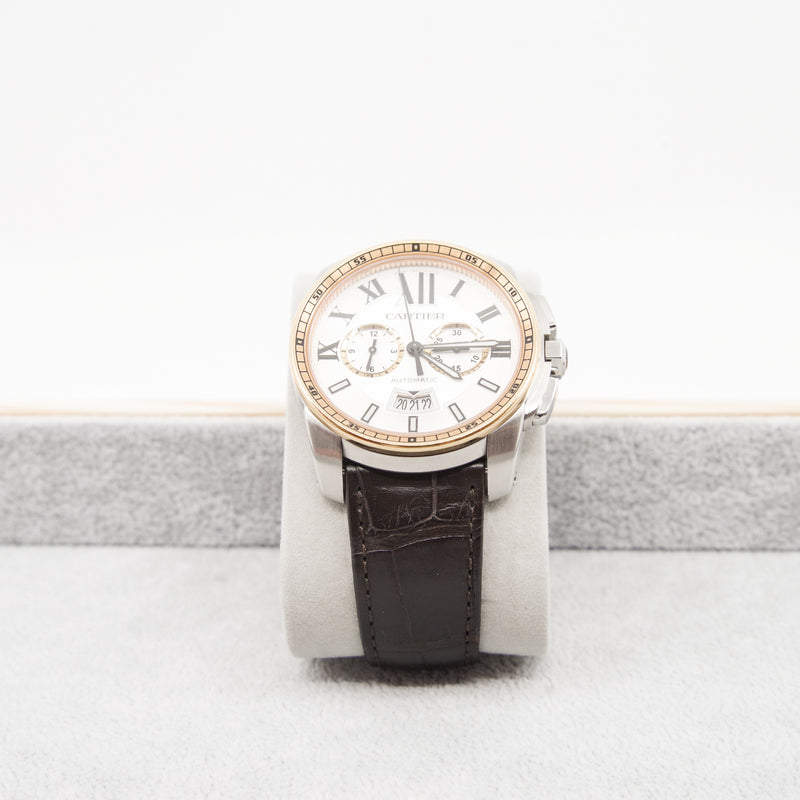 cartier running car watch in rg crocodile strap