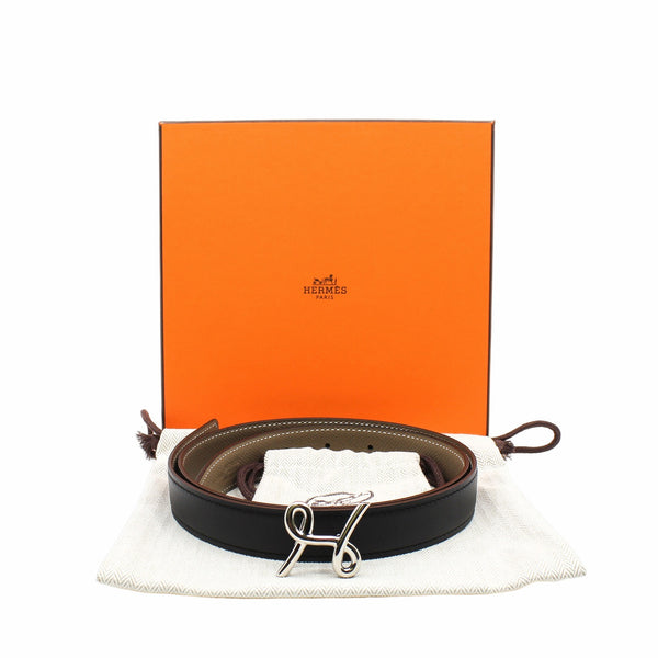 24mm belt etoupe epsom with black with silver buckle size 80 - L'UXE LINK