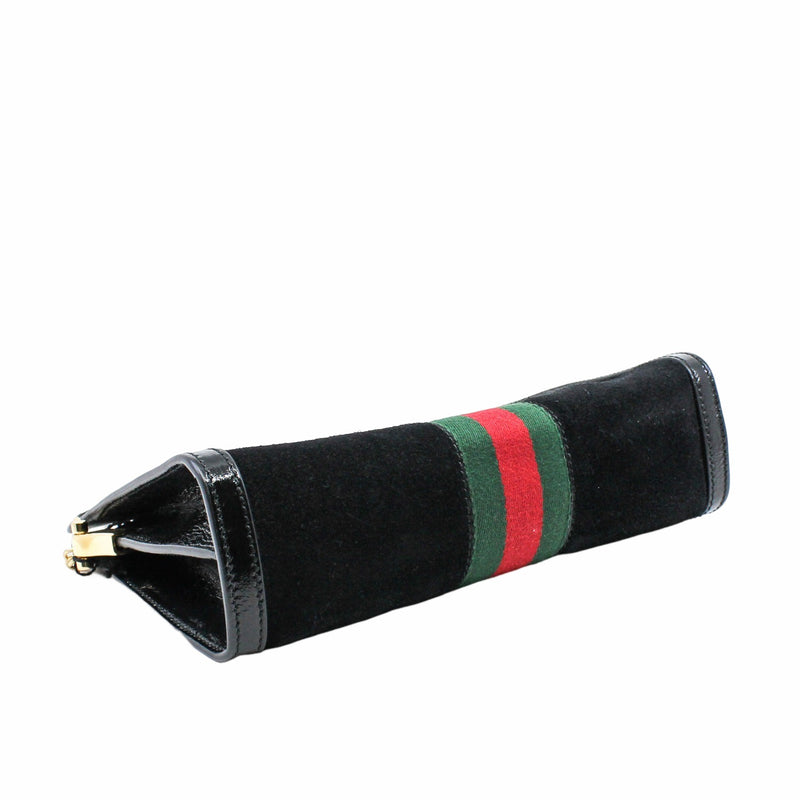 ophidia clutch small black suede mix patent with chain GHW - L'UXE LINK
