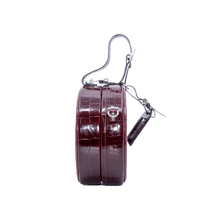 Boite Chapeau crocodile skin in burgundy color phw - L'UXE LINK