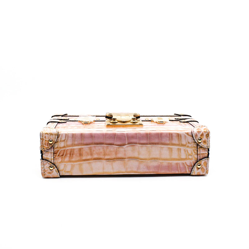 petite malle crocodile pink with gold glittering ghw