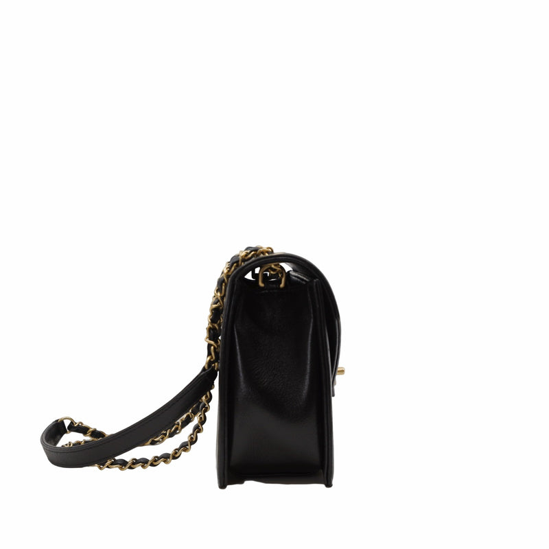 flap bag lamb skin black V  ghw seri24 - L'UXE LINK