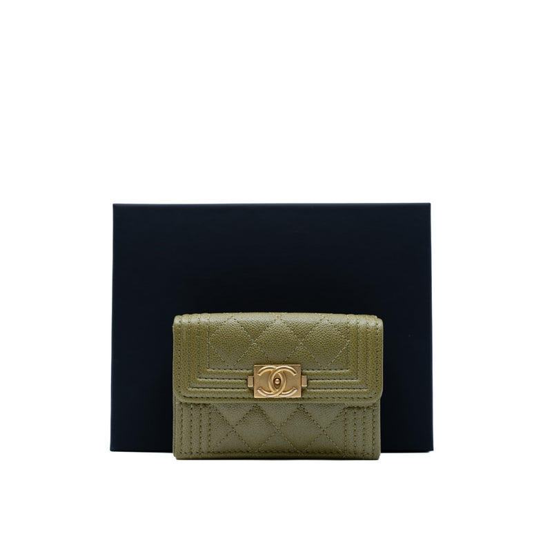 leboy tri-fold lcompact wallet in caviar grass green ghw #NE - L'UXE LINK