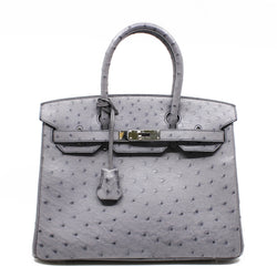 birkin 30 grey ostrich PHW x stamp