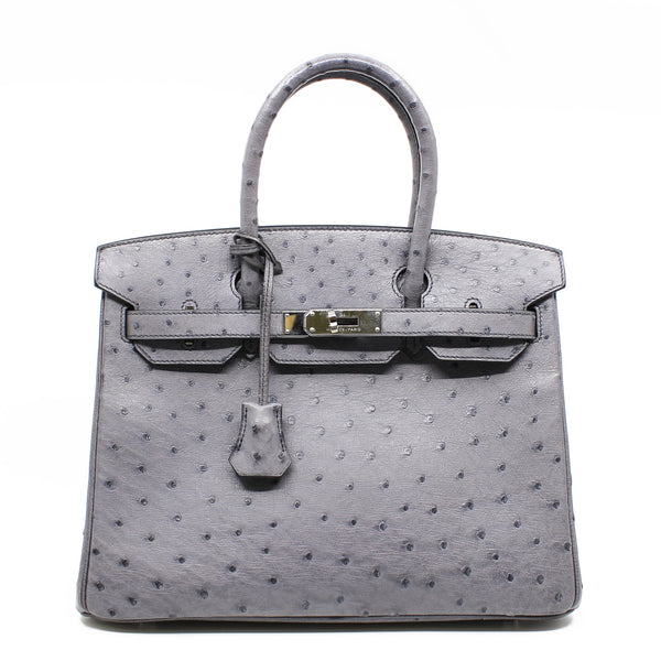 birkin 30 grey ostrich PHW x stamp