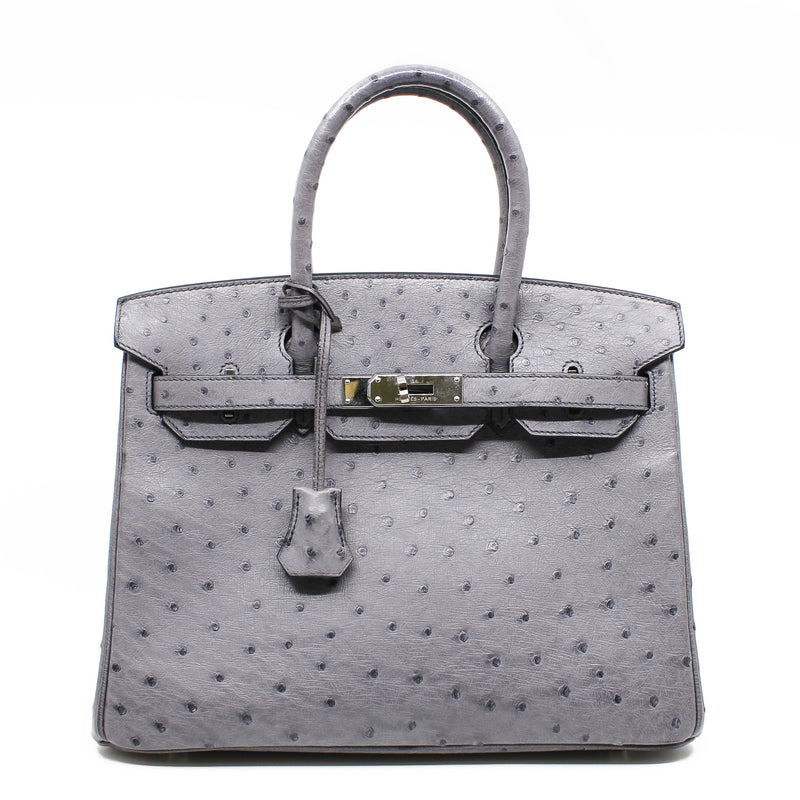 birkin 30 grey ostrich PHW x stamp