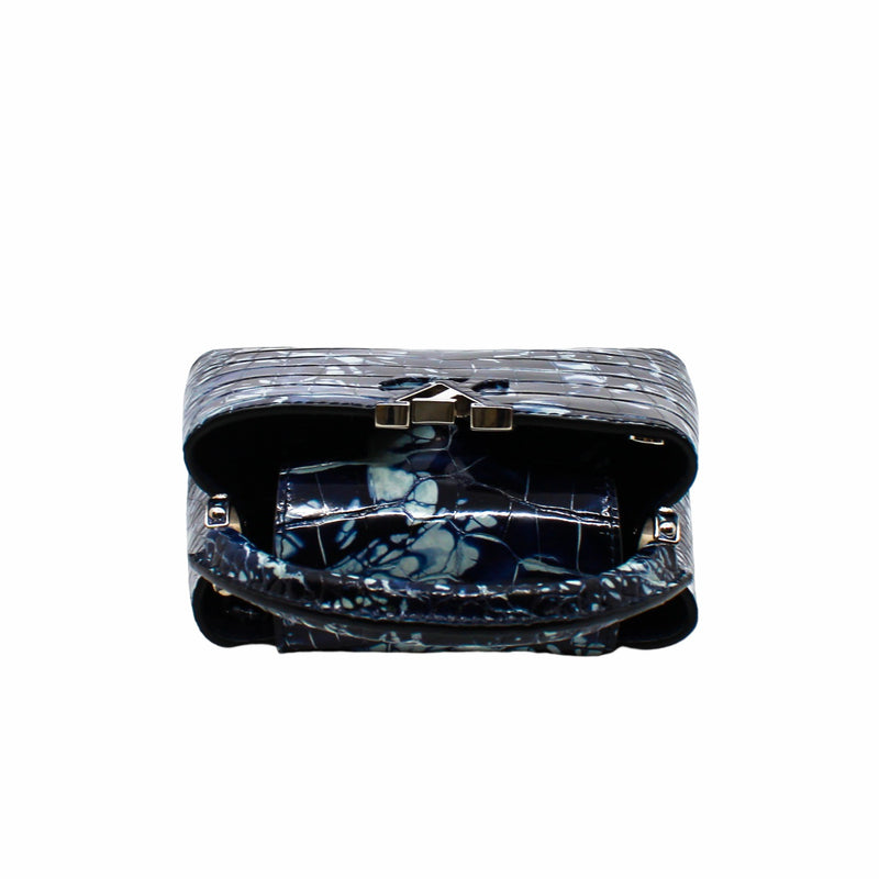 capucine mini alligator in navy white phw - L'UXE LINK