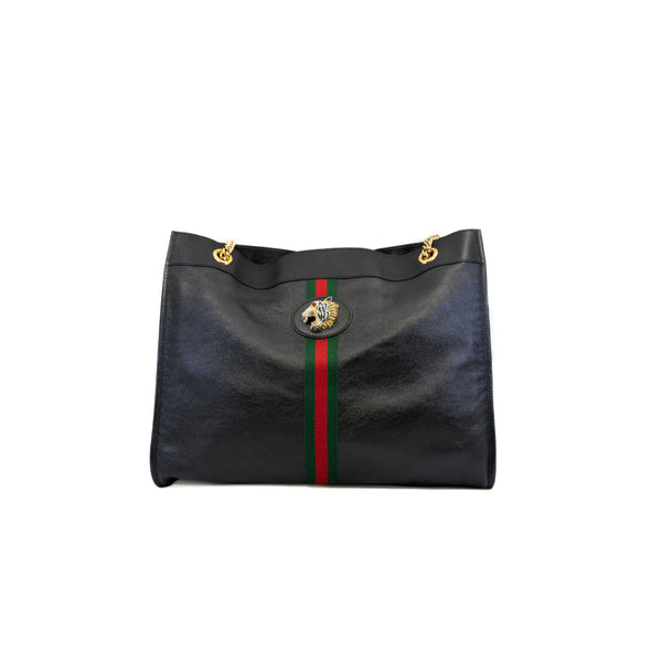 gucci tote with tiger head in leather black