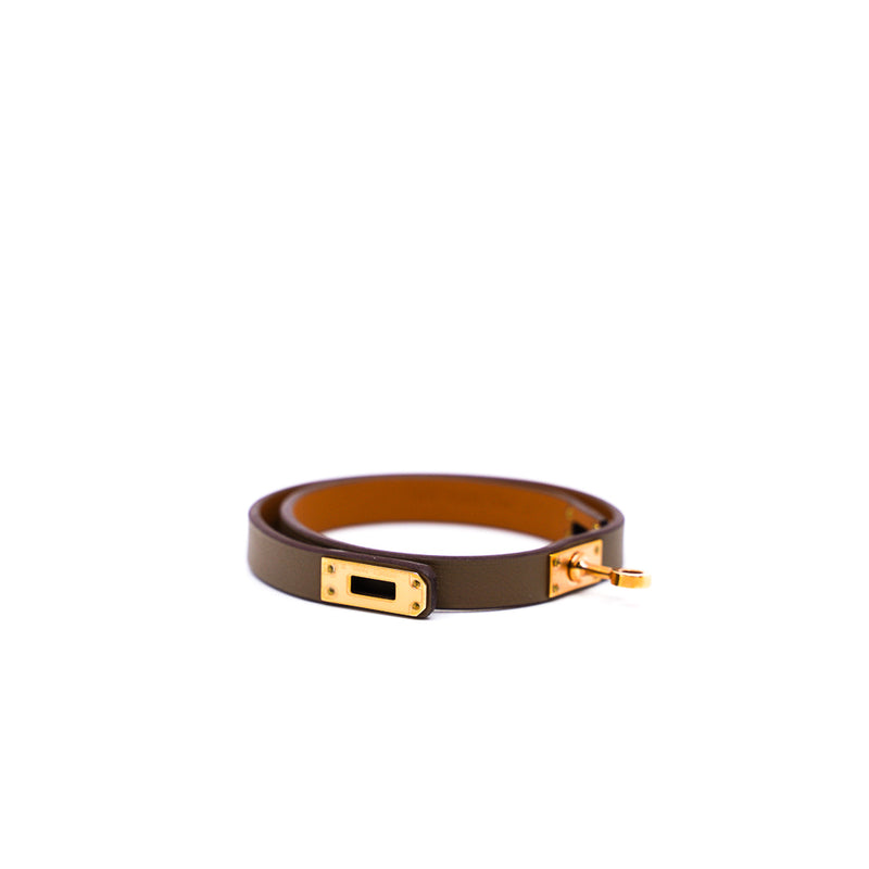 mini kelly double tour bracelet in leather etoupe ghw